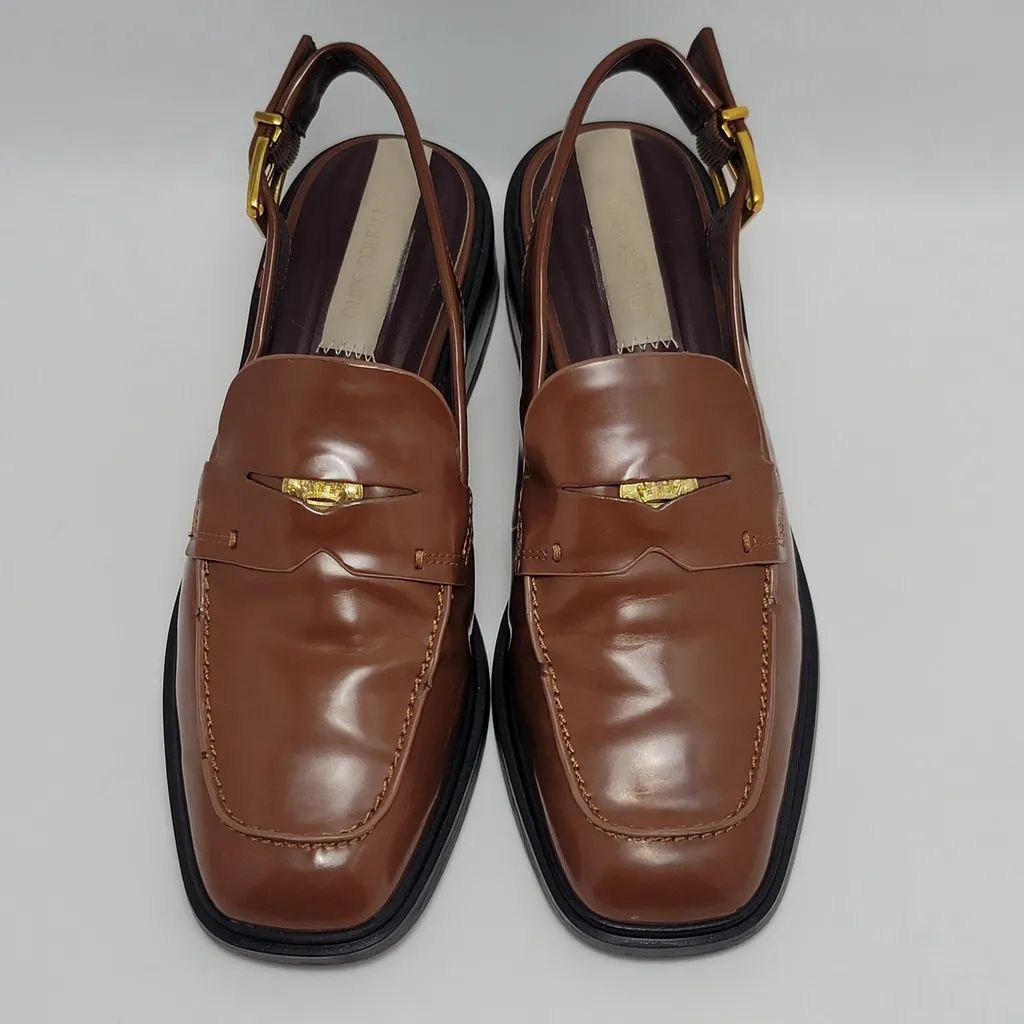 Franco Sarto Giada Slingback Loafer Heels Penny Strap Tobacco Brown Women's 9M - Image 4