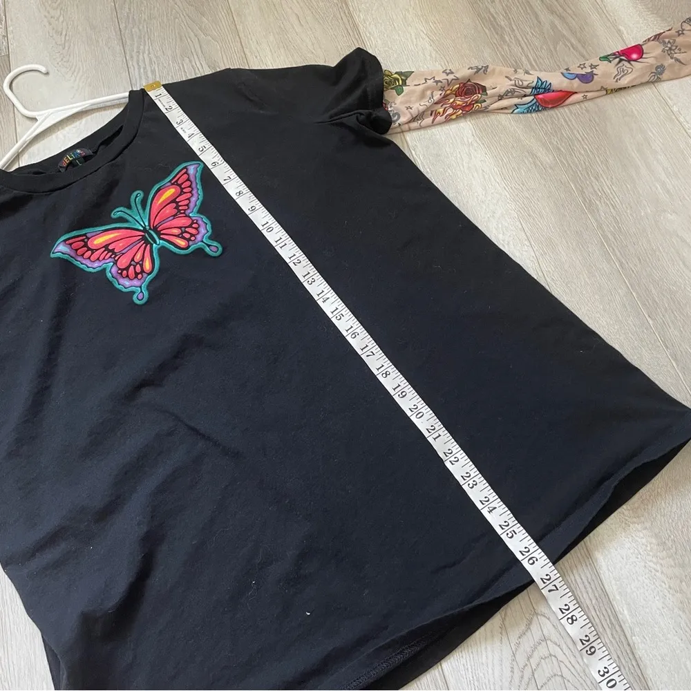 Delia*s Y2K Top butterfly tattoo long sleeve womens Black (large) kidcore punk - Image 3