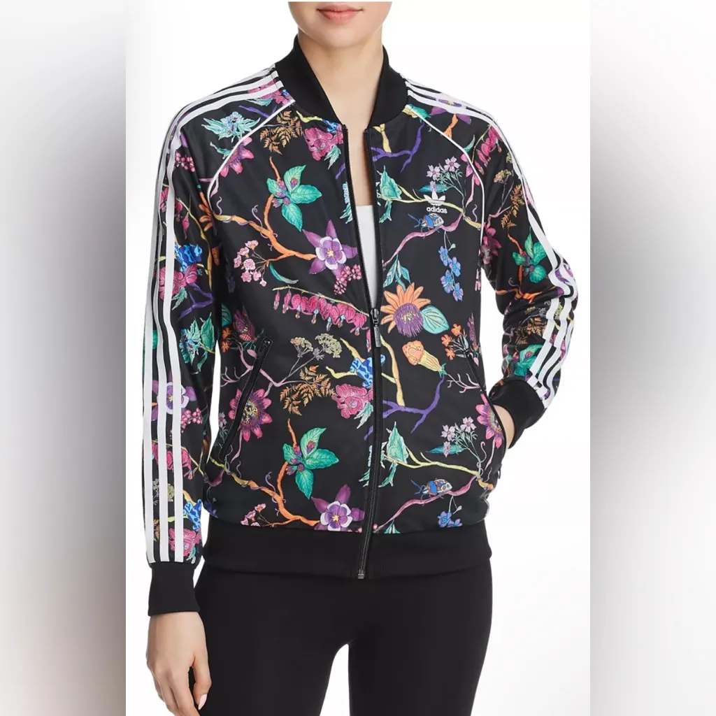 ADIDAS Botanical Track Jacket 3 Stripes Multi Color Floral Zip Up Size XS - Image 13