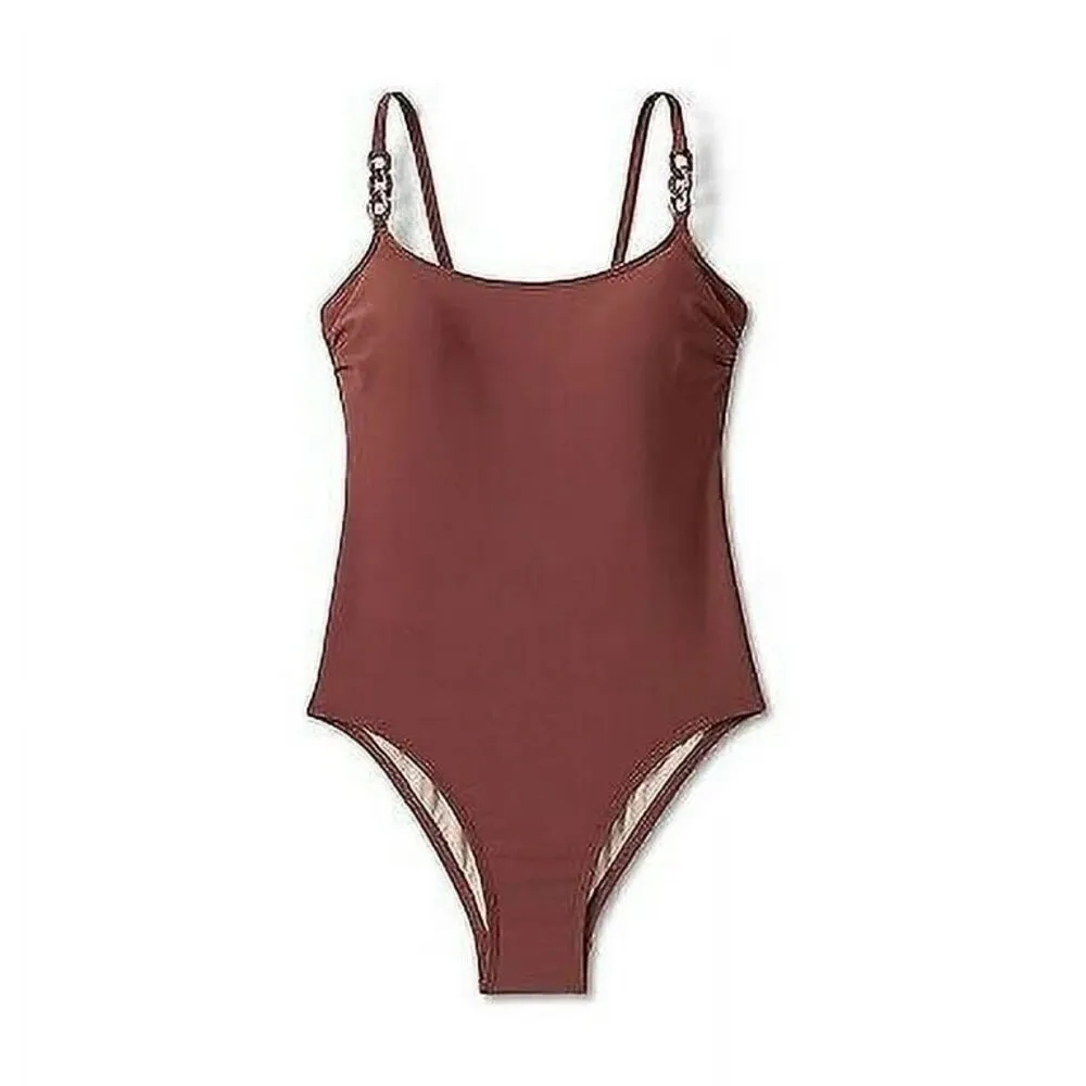 New Womens Kona Sol Brown Chain Link Medium Coverage One Piece Swimsuit - Sz M - Image 2