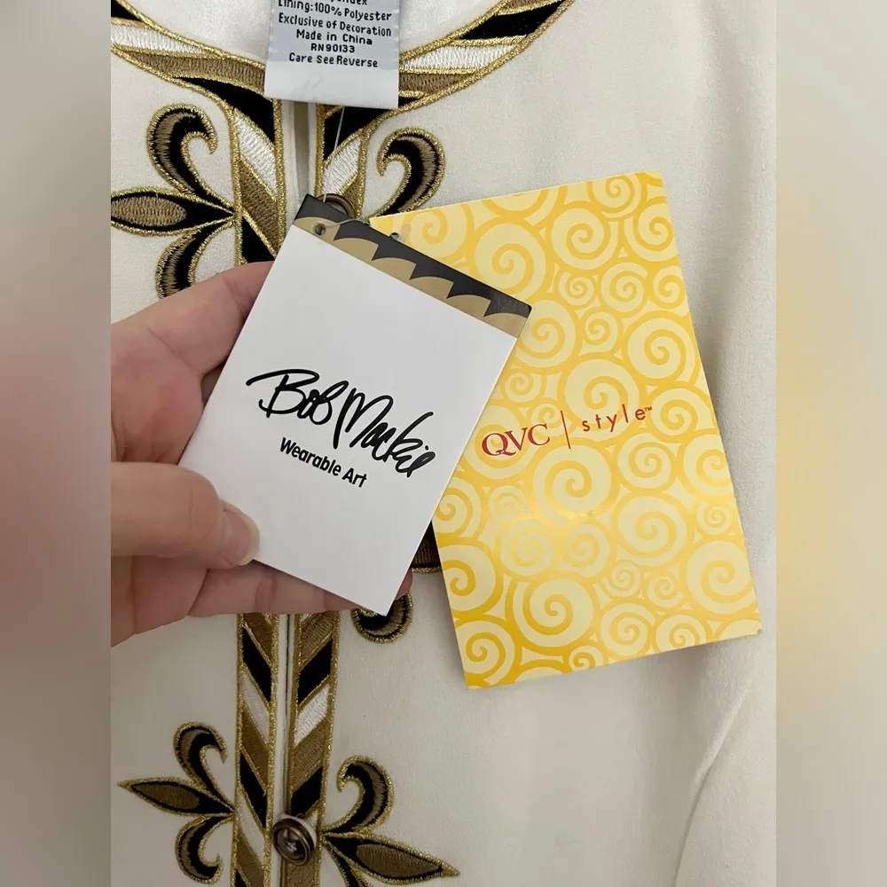 NWT Bob Mackie Wearable Art Ivory Jacket with Gold & Black Fleur de Lis - Size S - Image 6