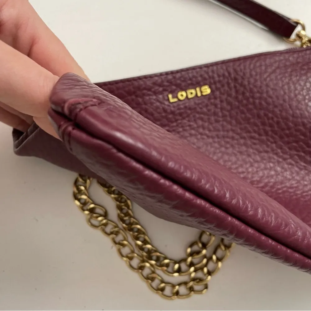 LODIS Crossbody Handbag Emily Italian Leather Convertible Chain Strap Red Wine - Image 8