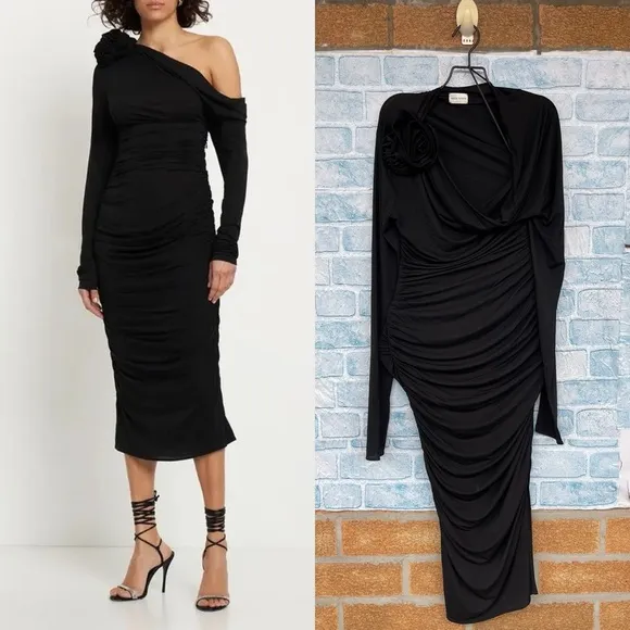 MAGDA BUTRYM Jersey Midi Dress With 3d Flower Applique size 34/4 Black - Image 2