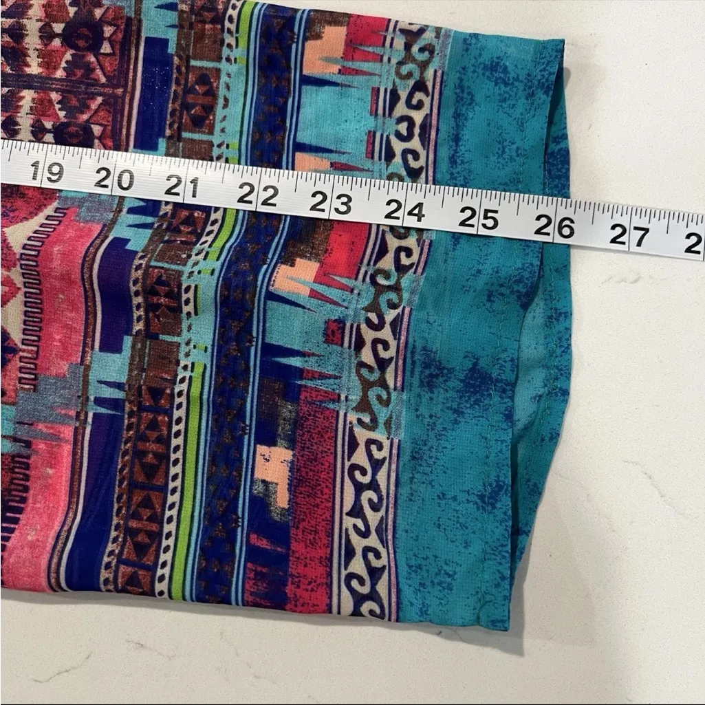 Urban Mangoz V Neck Sheer Tunic Roll Tab Sleeve Boho Festival Womens 1X Aztec Blue - Image 11