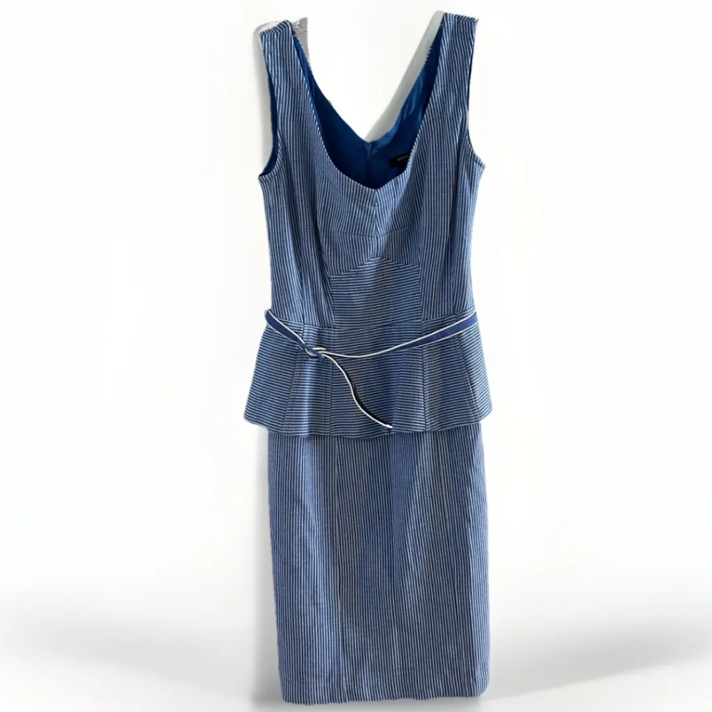 Nanette Lepore Blue White Striped Sleeveless Peplum Dress Belt 0 Classic Chic - Image 9