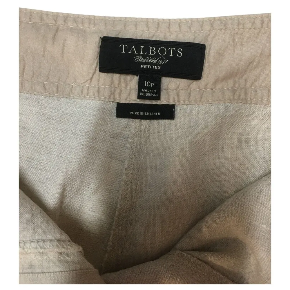 Talbots Pants Womens 10P Pure Irish Linen Mid Rise Straight Capri Pockets Tan - Image 9