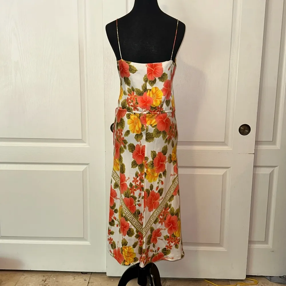 PLENTY ANTHROPOLOGIE 100% SILK HIBISCUS FLORAL RESORT WEAR DRESS Pink - Image 2