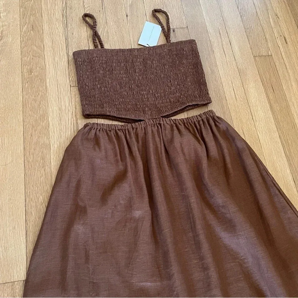 Faithfull The Brand Tayari Linen Maxi Dress 12 Cinnamon Cutout Smock Sundress - Image 3