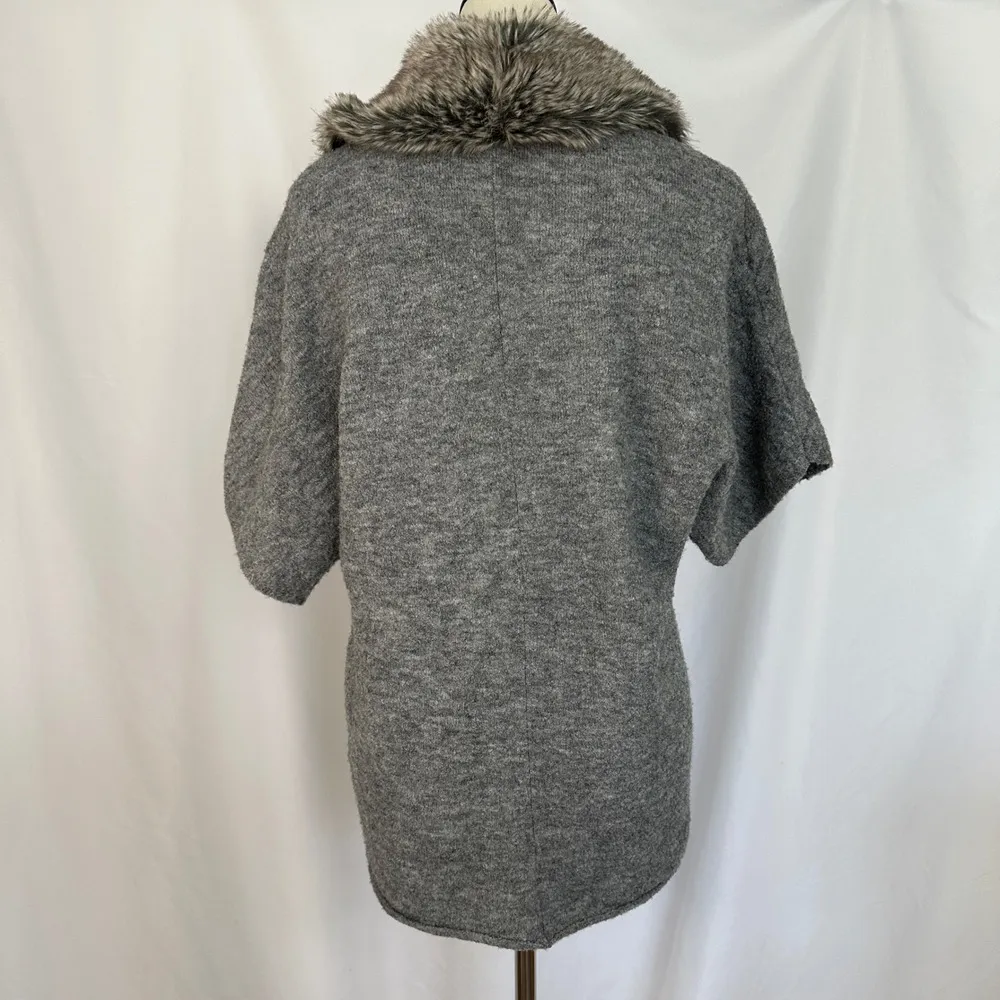Chico's Faux Fur Collar Open Front Cardigan Sweater Wool Blend Cape Gray Women 1 - Image 5