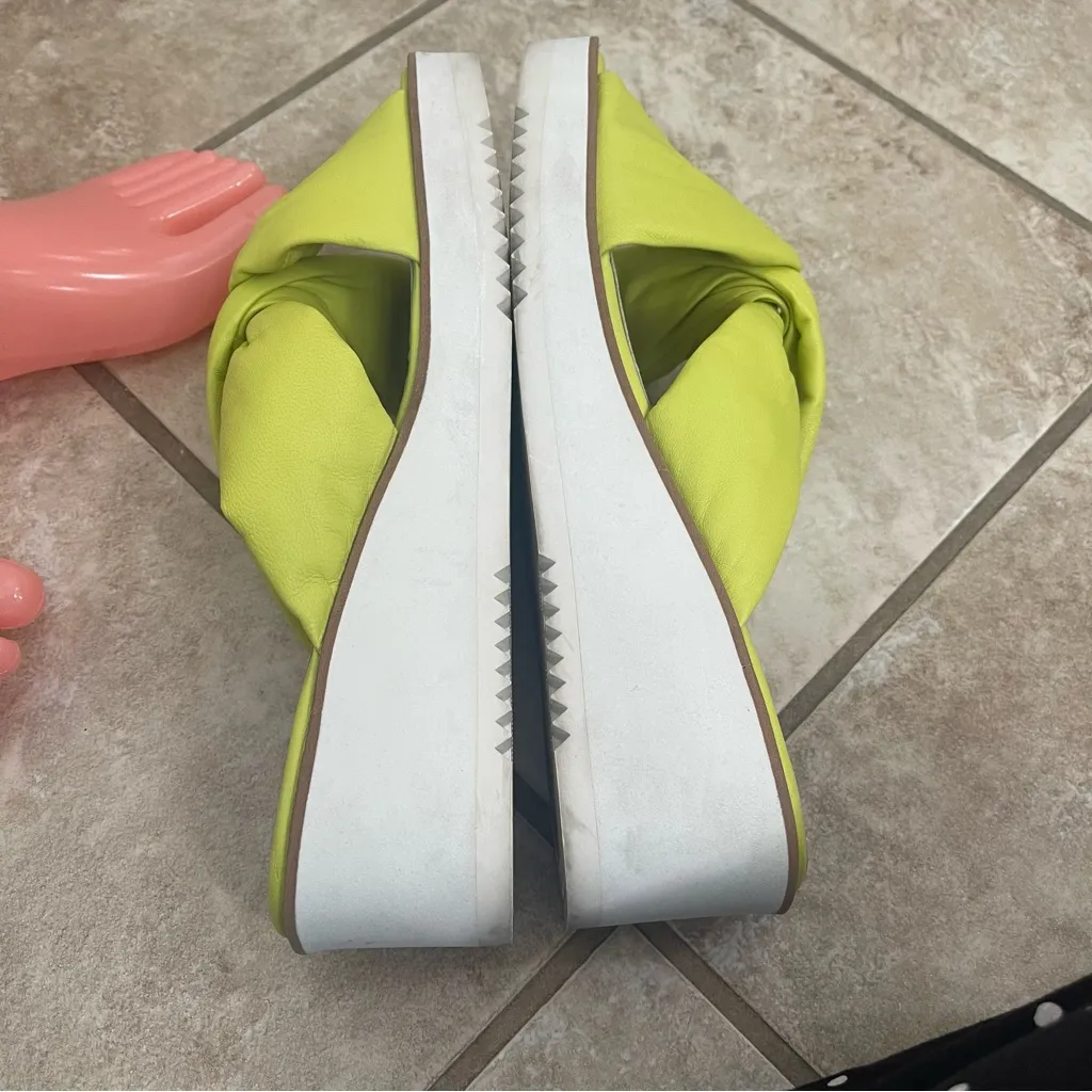 Eileen Fisher Bene Leather Platform Wedge Sandal WOMENS 8.5‎ Green/Yellow… Green - Image 11