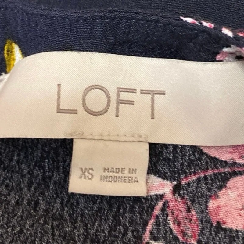 Ann Taylor LOFT Women Blue Floral Short Sleeve T Shirt Tee Blouse Top Size XS - Image 3