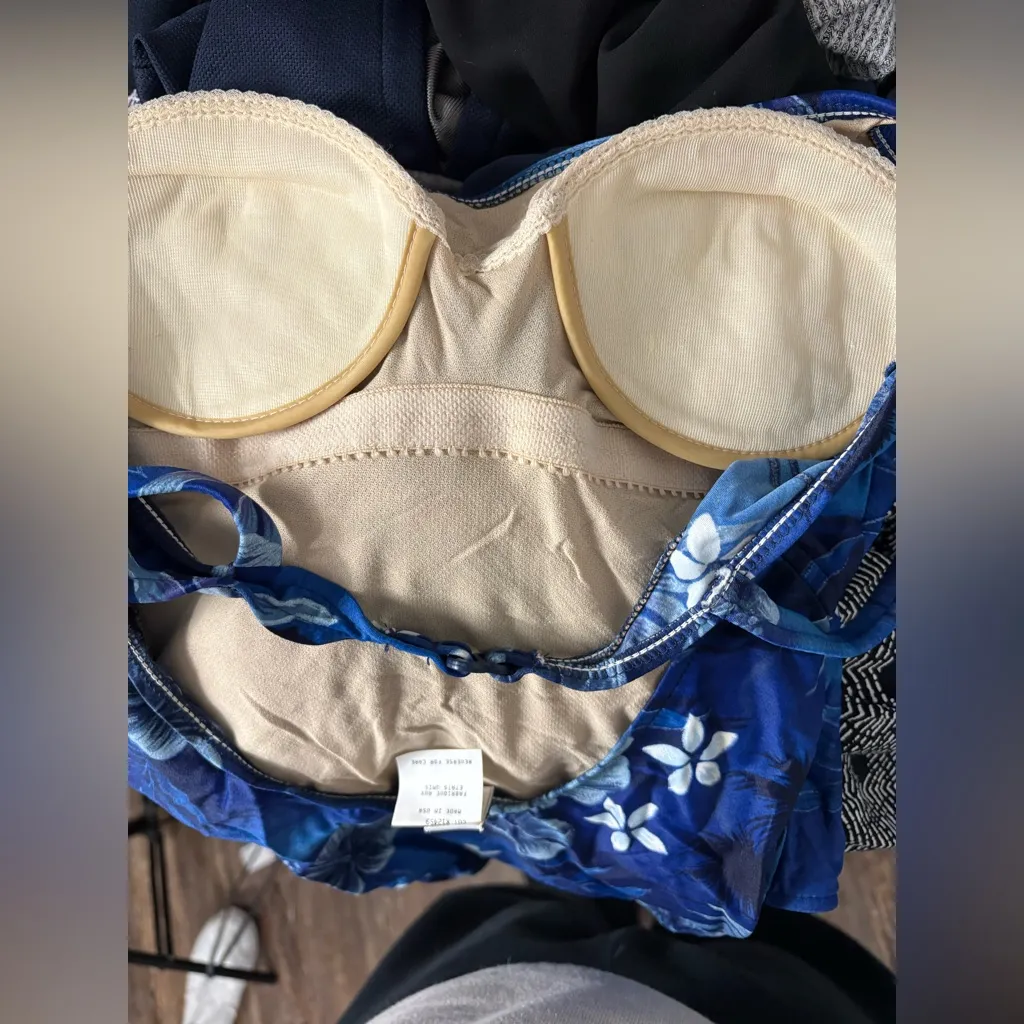 Leilani Vintage 90’s Blue Floral Hawaiian One Piece Swimsuit Padded Bra Vacation Size 8 - Image 7