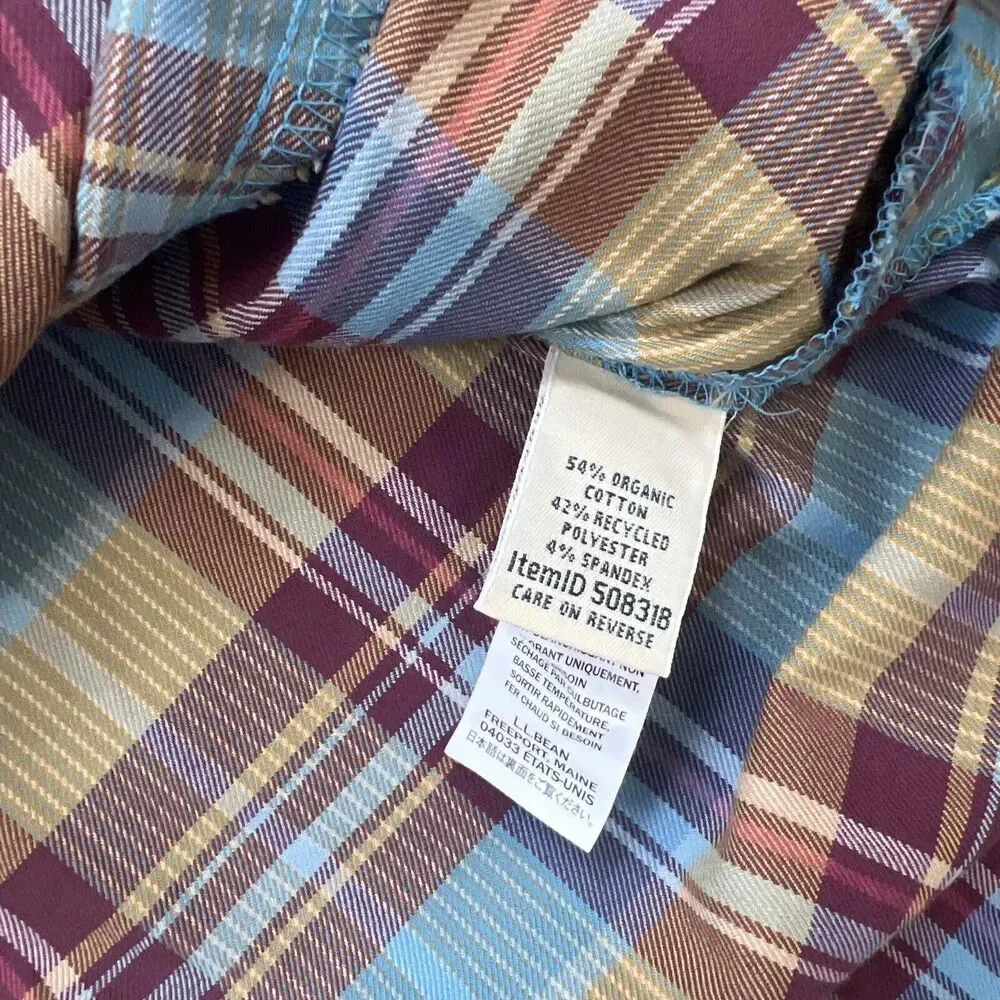 L.L. Bean Oversized Plaid Brushed Flannel Button Down Shirt Pockets Size Medium - Image 5
