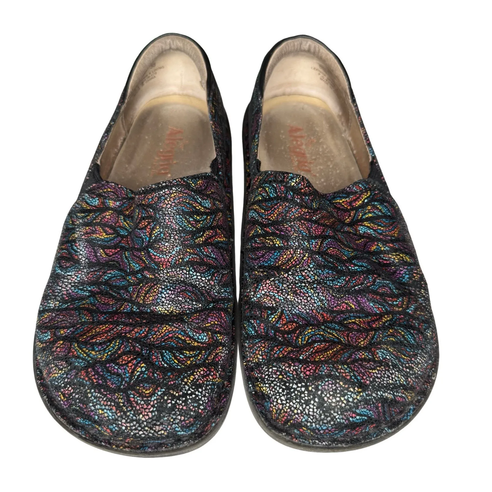 Alegria Debra Womens 8-8.5 / 38 EUR Leather Multicolor Print Nursing Clogs Shoes - Image 5