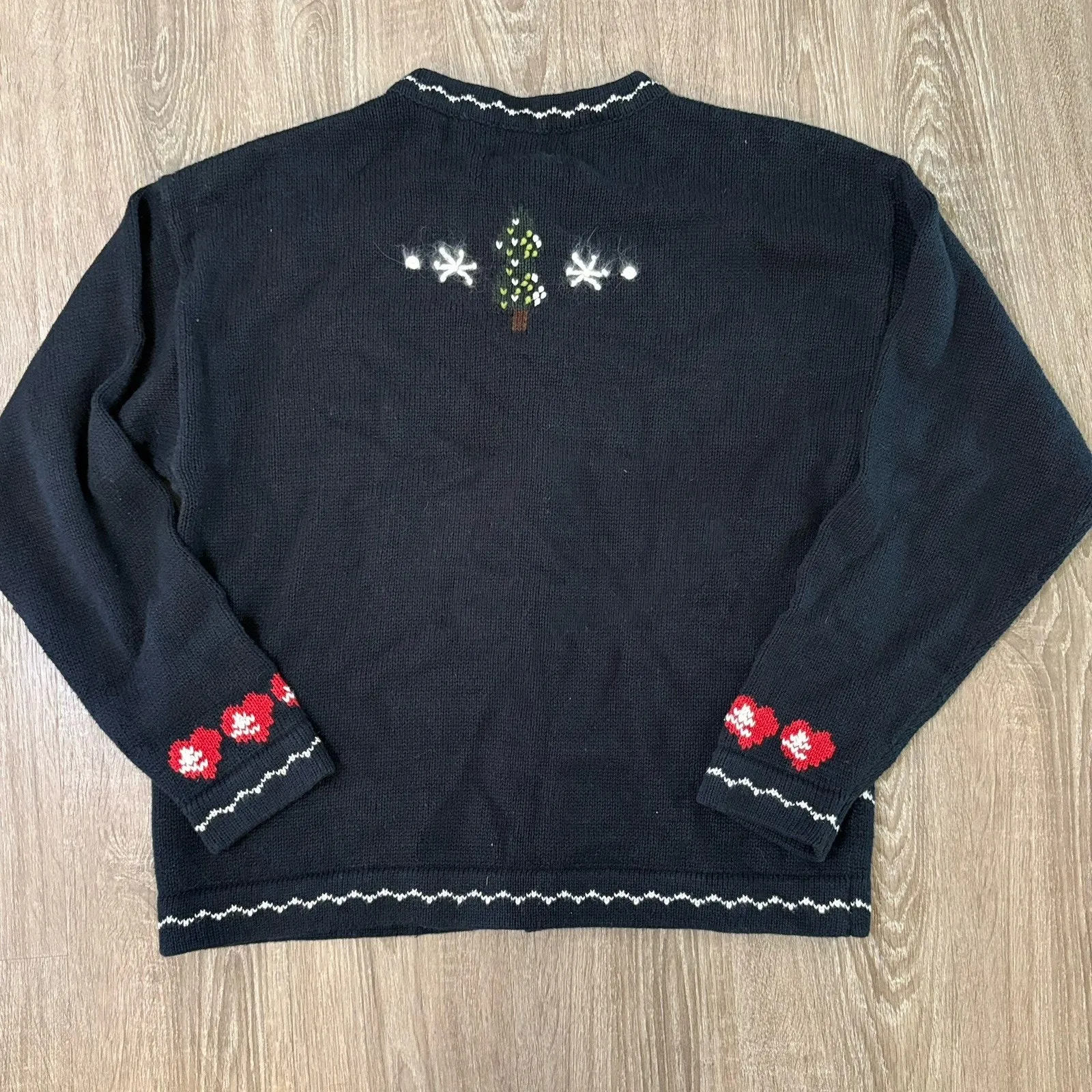 VTG Nutcracker Angel Ugly Christmas Sweater Cardigan Wool Granny Core Small Black - Image 9