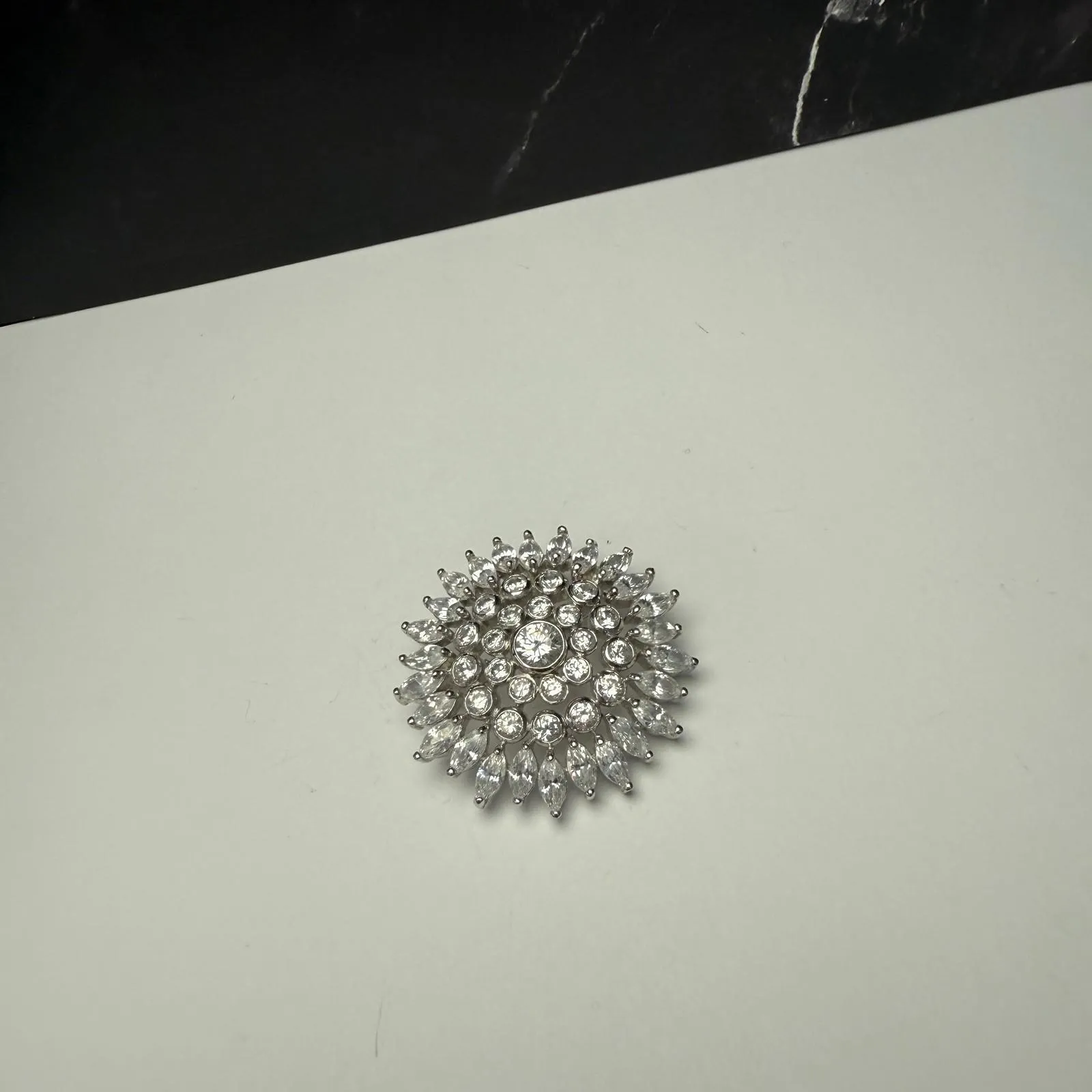 FAS CZ Cubic Zirconia Silver Tone Round Brooch Pin - Image 10