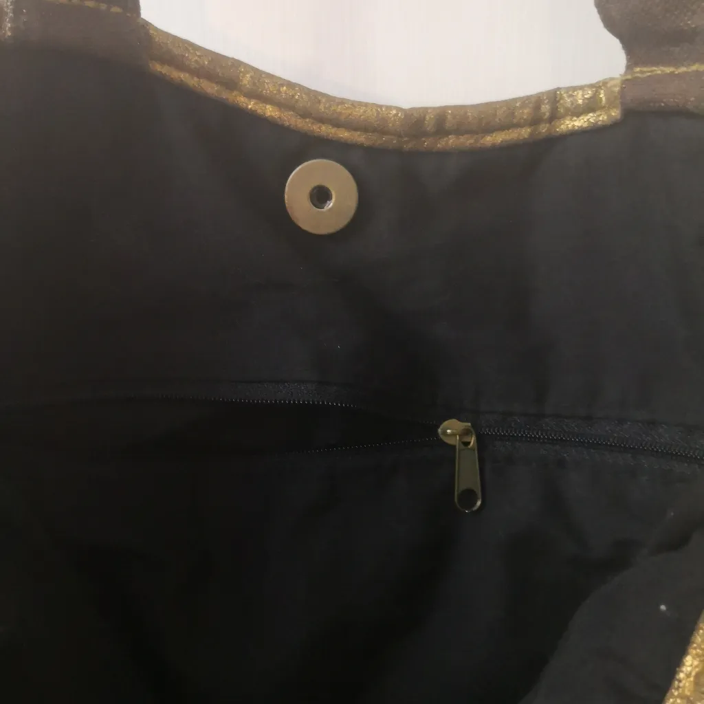 Brown/Gold Metallic Cloth Shoulder Bag Boho Fall Fairycore Grandma Minimalist Gold - Image 9