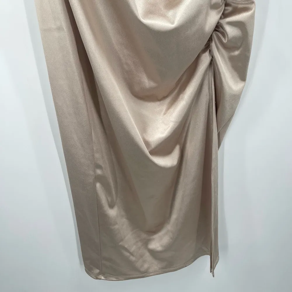 WINDSOR Kristen Dress Size Medium Midi Satin Bodycon Formal Cowl Neck Prom - Image 13