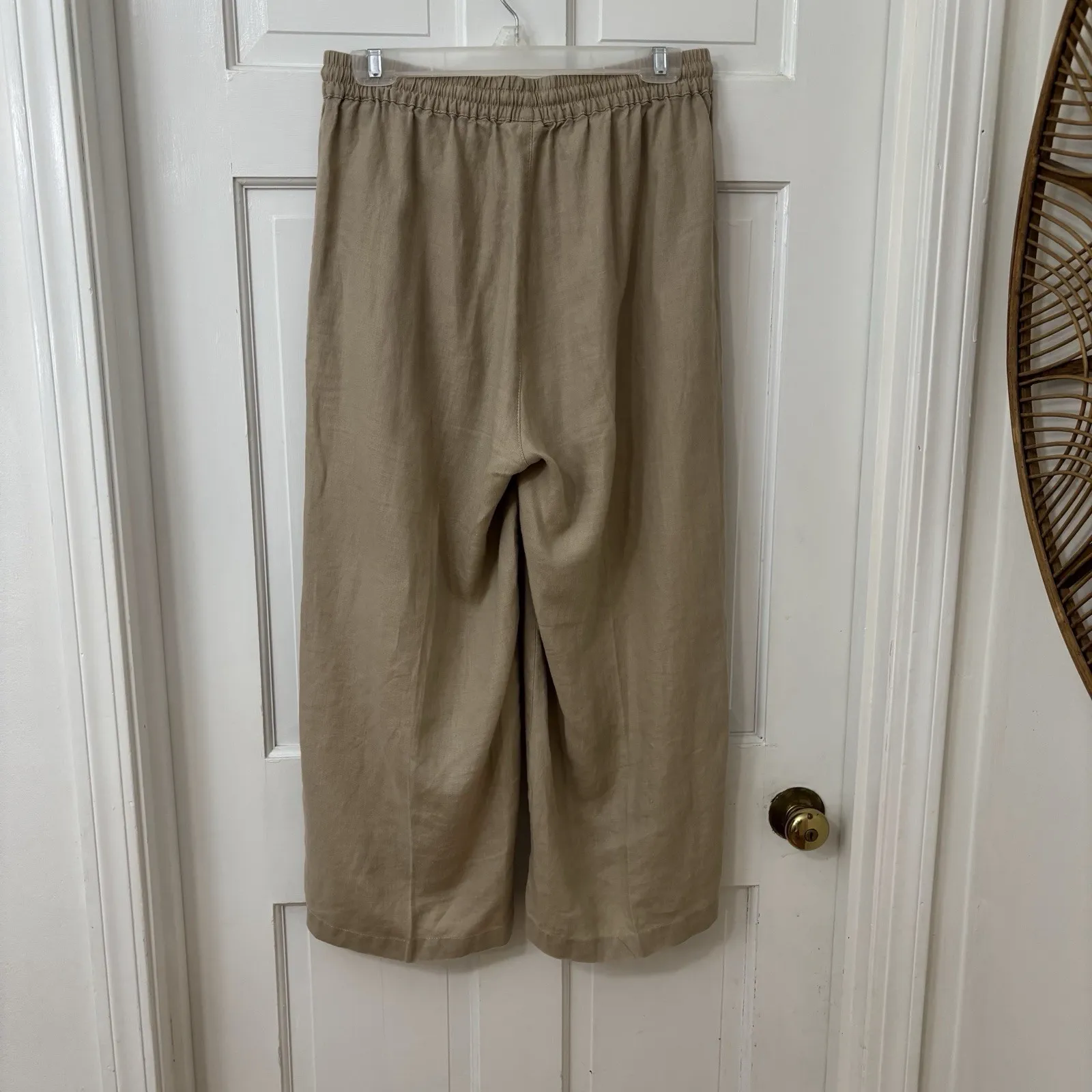 Linen Lagenlook Lagom Tan Wide Leg Crop Pants Classic Capsule Resort Cruise Sz L Size L - Image 2