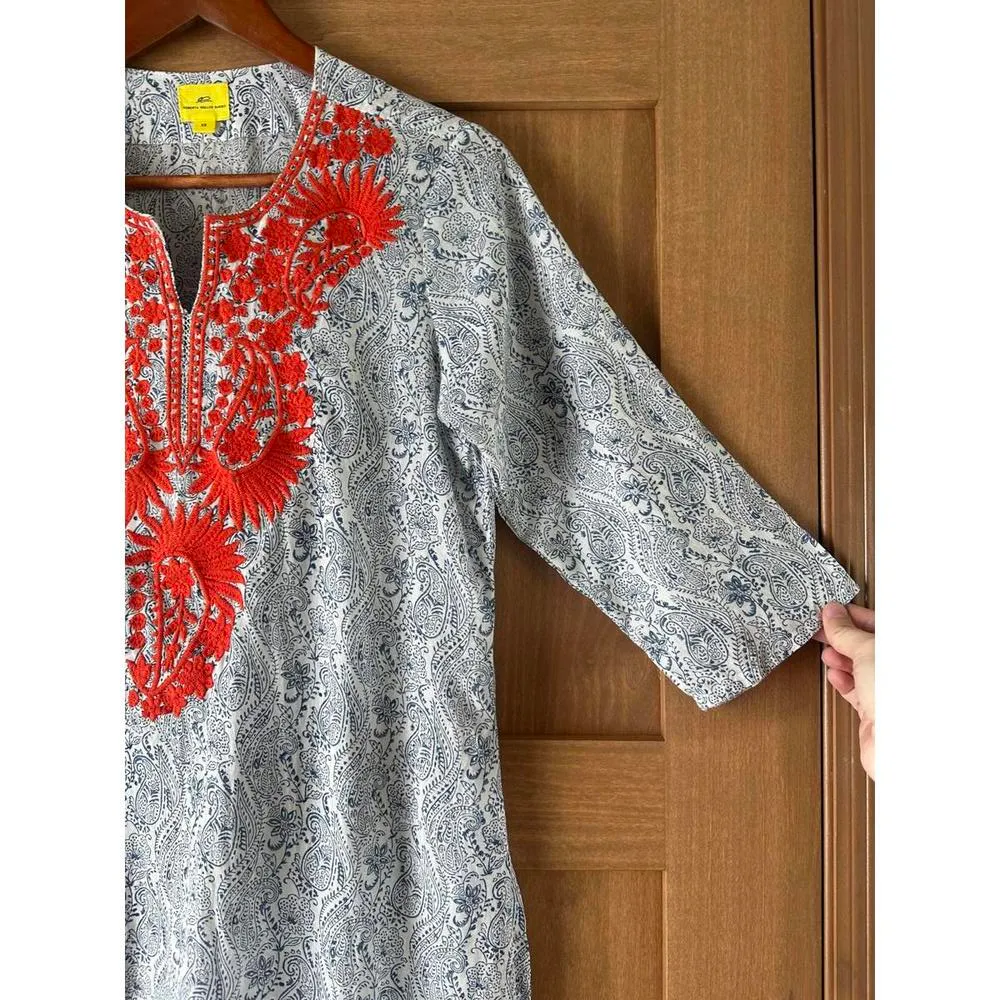 Roberta Roller Rabbit Embroidered 3/4 Sleeve Tunic Blue/Orange Women’s size XS​ - Image 4