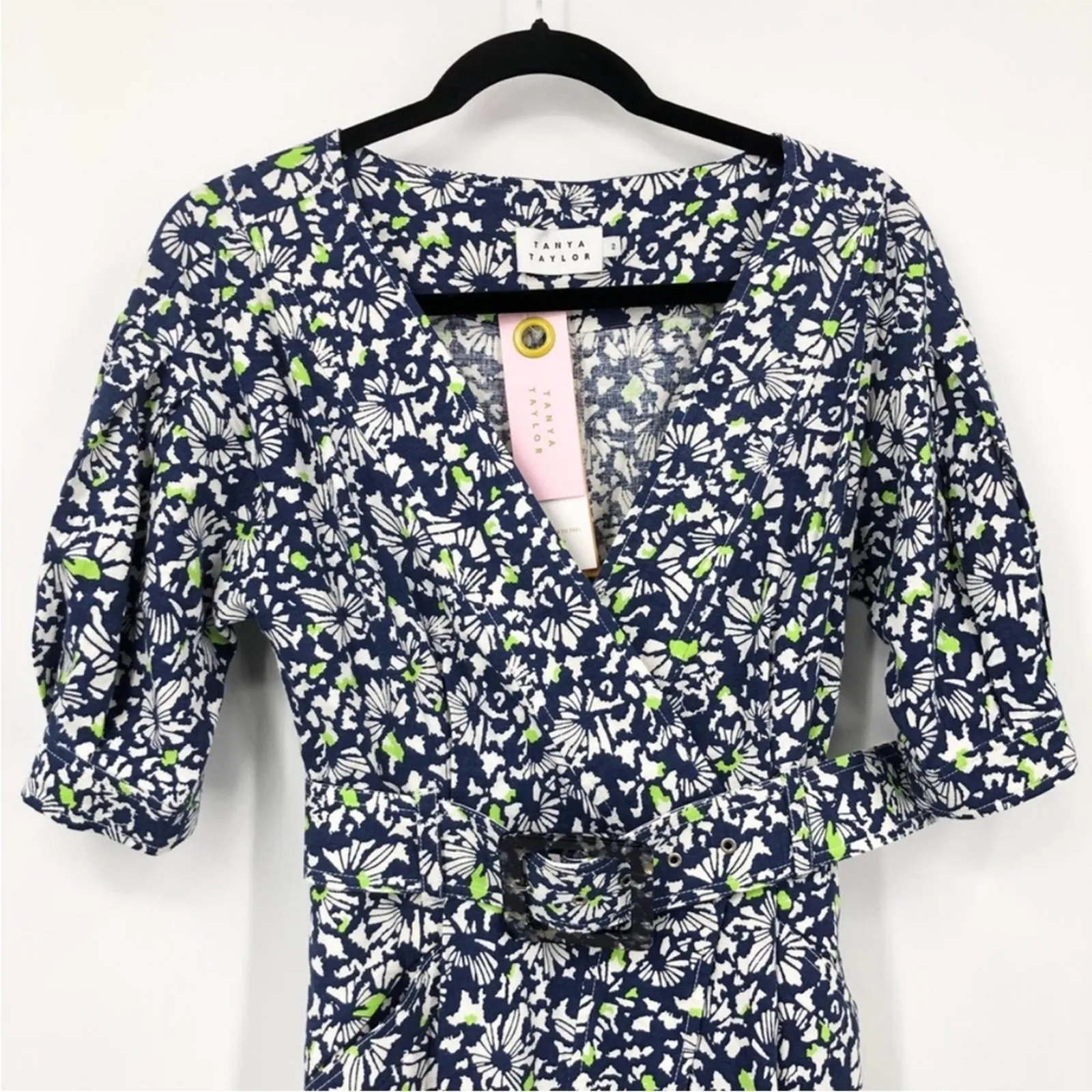 Tanya Taylor Coral Blue Navy Floral Confetti Linen Blend Mini Dress NEW Size 2 - Image 3