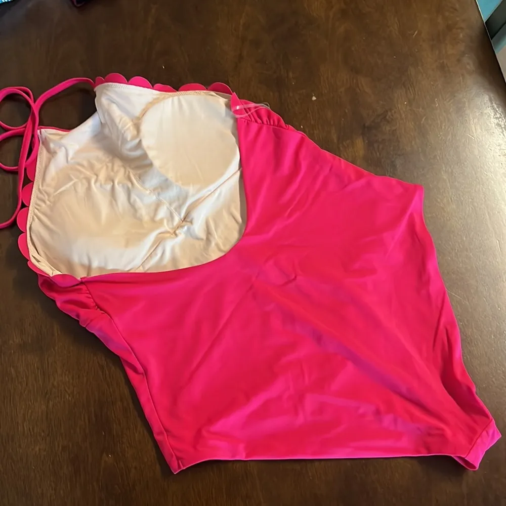 Chelsea28 Pink Scalloped One Piece Swimsuit Swim Halter XL - Image 2