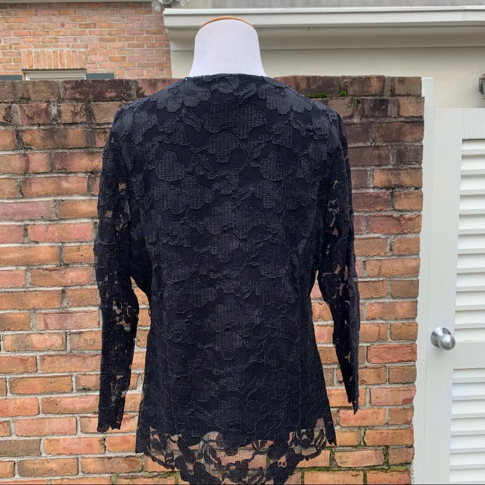 Vintage Parisian Signature Black Lace 3/4 Sleeve Blouse XL - Image 6