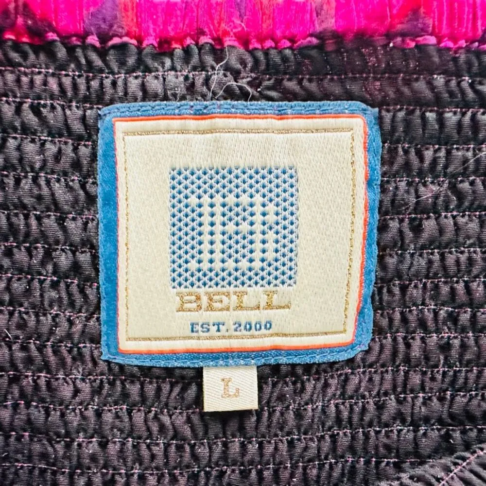 Bell Mandy Mini Skirt Size Large Purple Silk Cotton Smocked Pink Smocked Stretch - Image 3