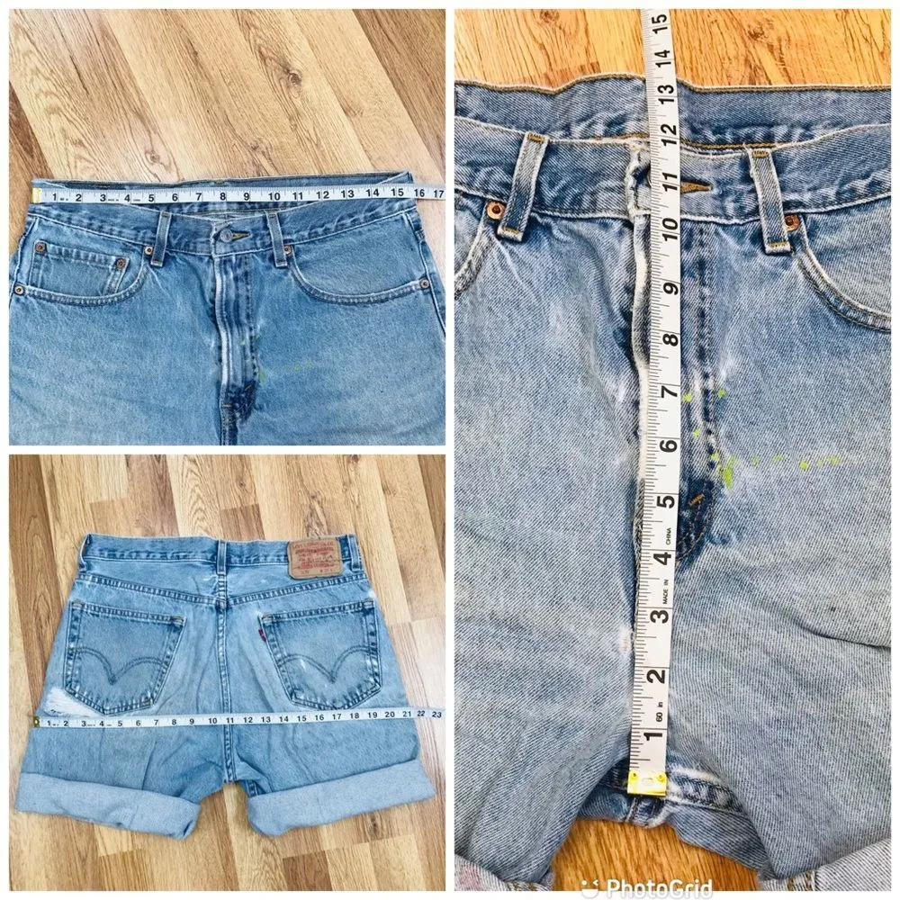 LEVIS Vintage Distressed Destroyed 505 Bermuda Jean Shorts 90s High Rise Size 33 - Image 13