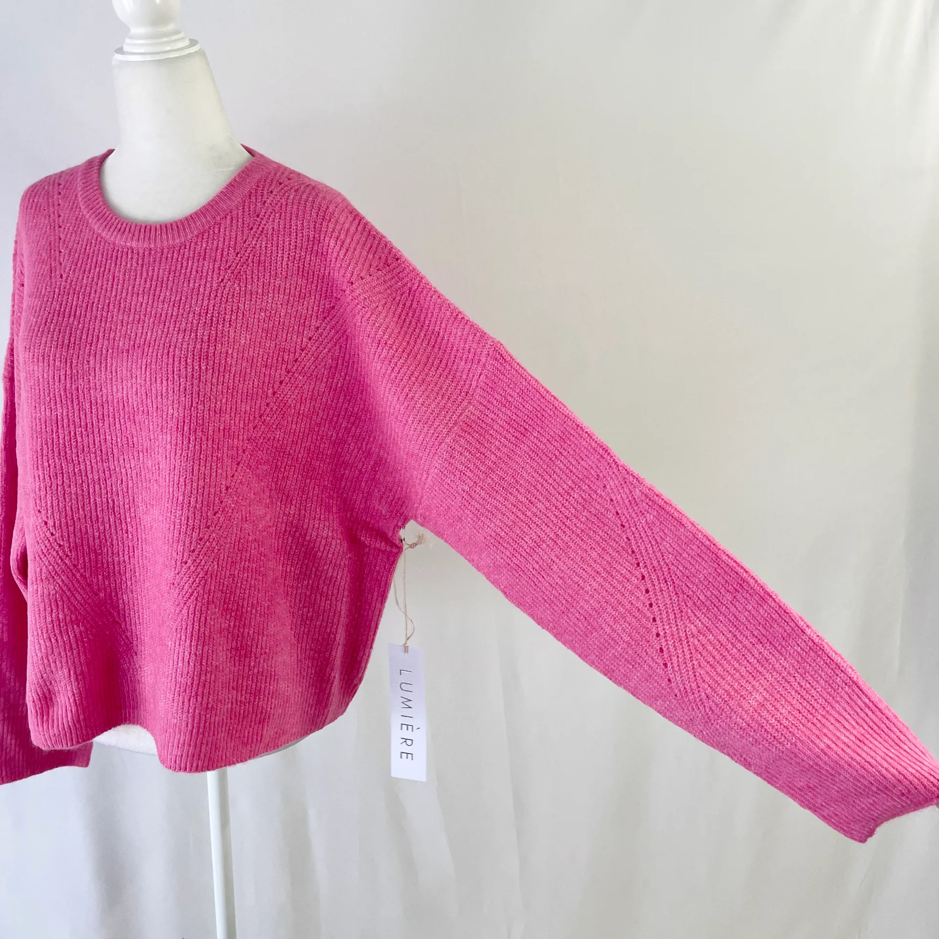 New  Ribbed Pointelle Sweater Pink - Image 6