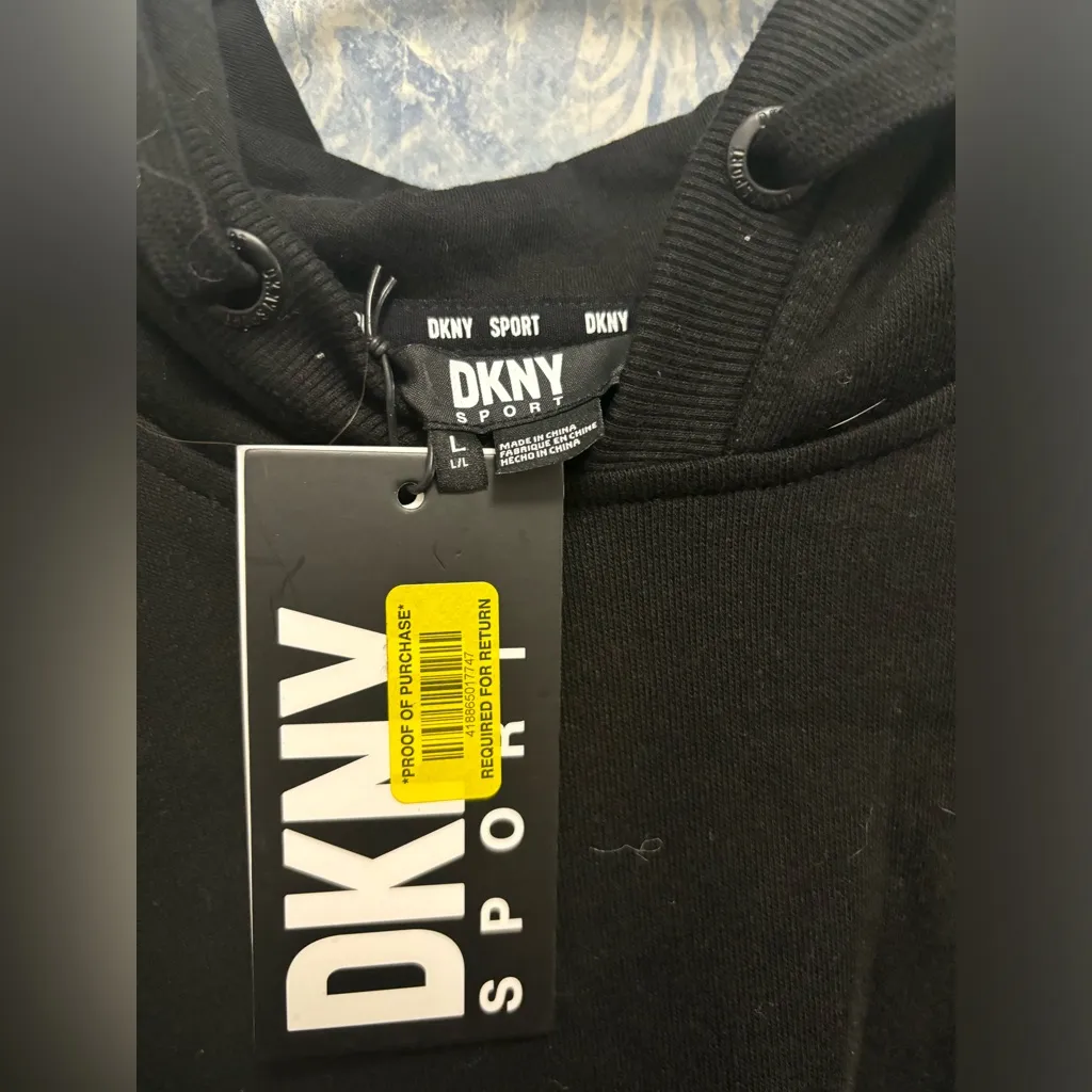 DKNY Sport Womens Black Two-Tone Colorblock Logo-Tape Pullover Hoodie Size L - Image 3