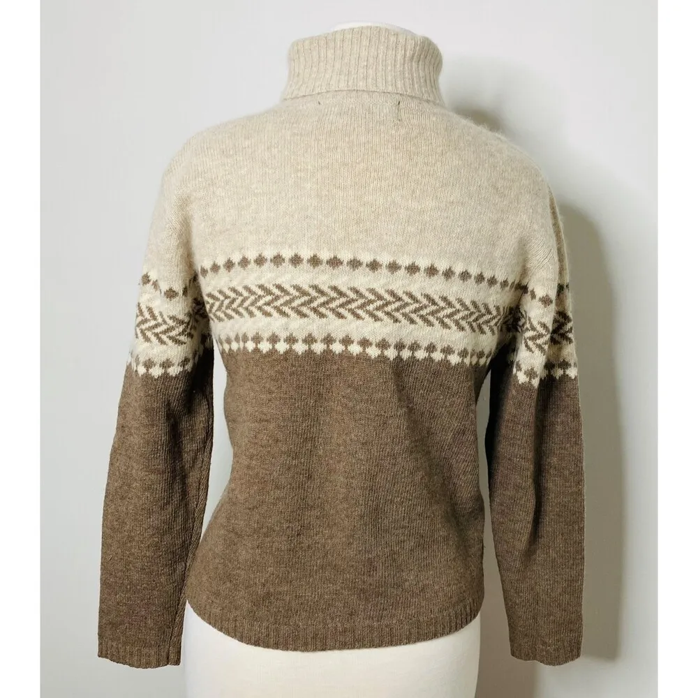 Embassy Row Petites Fair Isle Sweater Warm Neutral Wool Angora Turtleneck Sz PS - Image 2