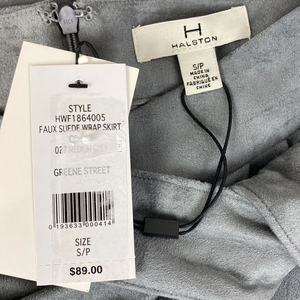 Halston H Gray Faux Suede Front Wrap Mini Skirt S NEW - Image 5