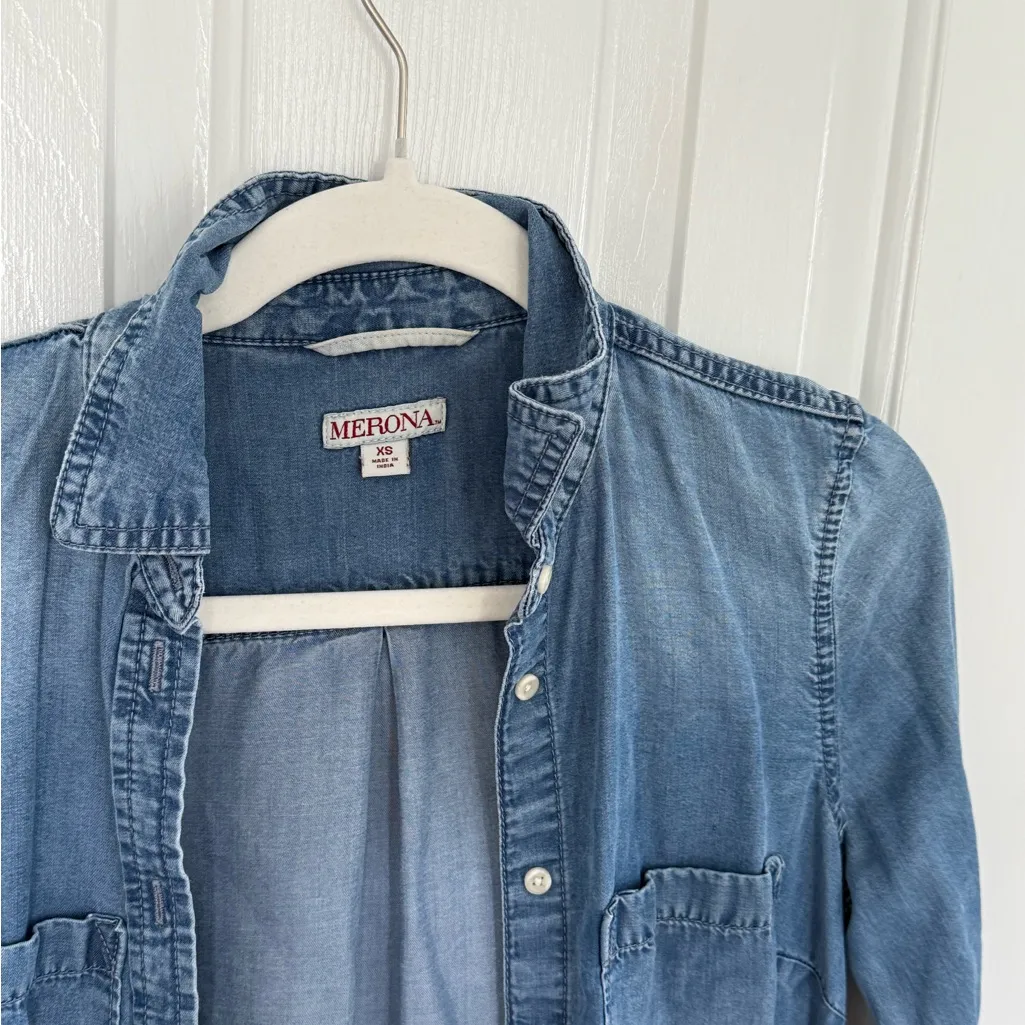 Merona Blue Denim Oversized Long Sleeve Shirt - Image 2