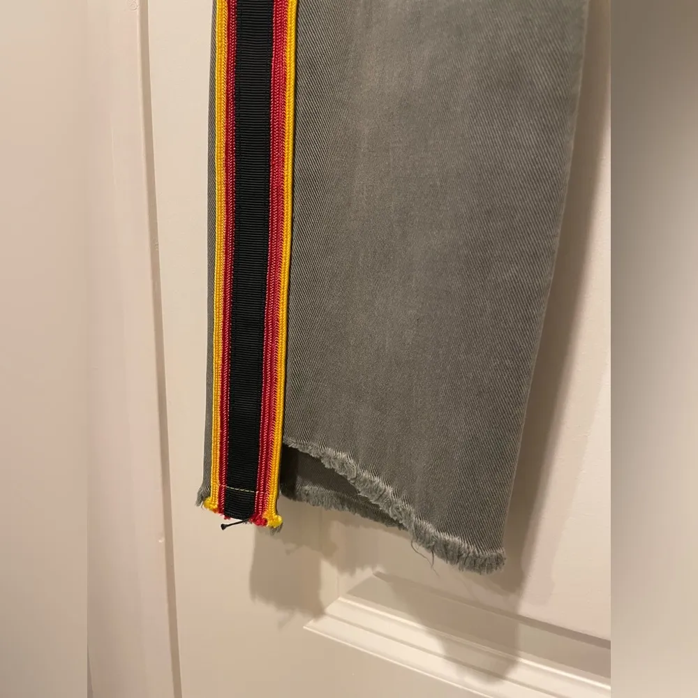 Pam & Gela Army Green Striped Sides Raw Hem Cargo Pants - Image 8