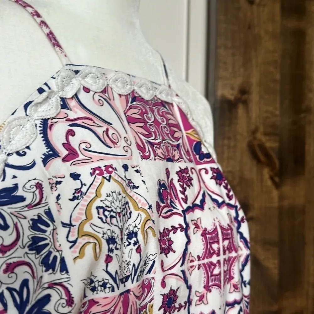 Crown Ivy Cotton Stretch Multi Colored White Eyelet Trim Sheath Dress Sz 12 - Image 12