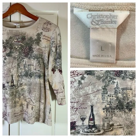 Vtg Y2K Italian Winery Scene Shirt Embellish Top USA Classic Romantic Watercolor - Image 2