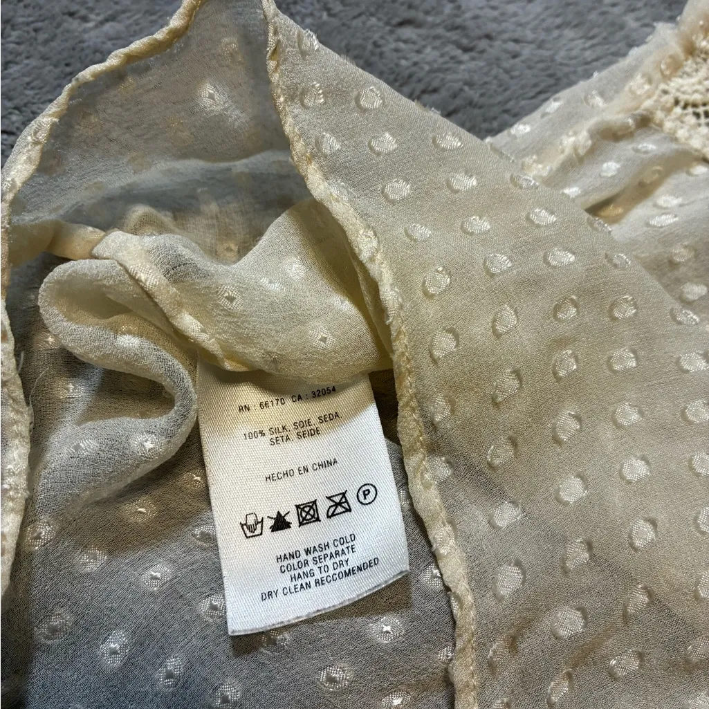 Anthropologie Meadow Rue Silk Blouse Women’s Large Boho Peasant Top Cream Lace White - Image 3