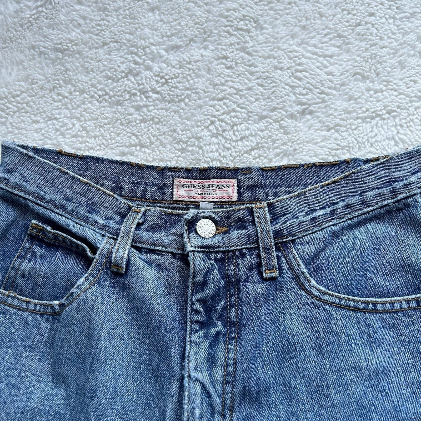 Vintage 90's Guess Jeans Style 1050‎ High Rise Tapered Leg Blue Classic Jeans 31 - Image 4