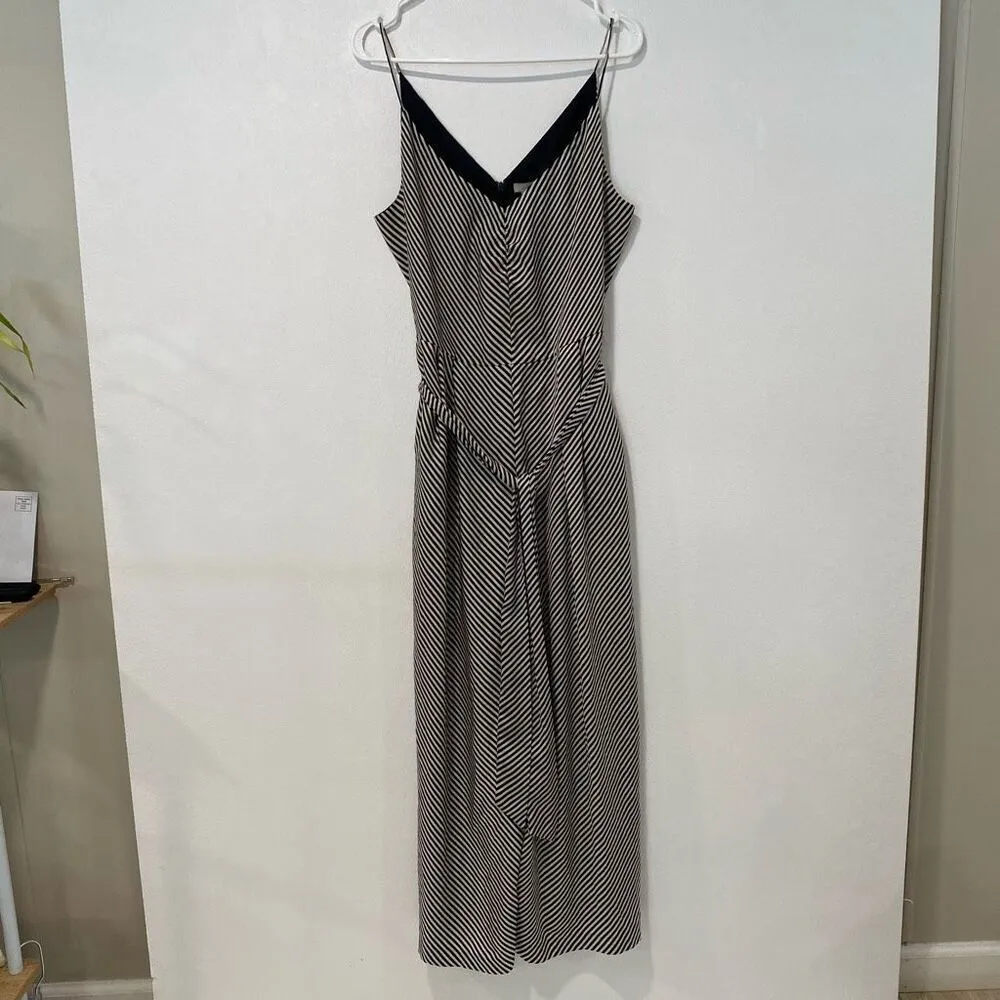 H&M Black & White Striped Maxi Dress with Belt | Size M - Image 2