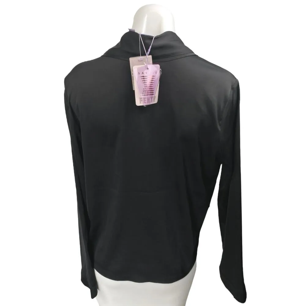 NEW Savage x Fenty Black Silky Satin Long Sleeve Collared Shirt Jacket Top Sz S - Image 2