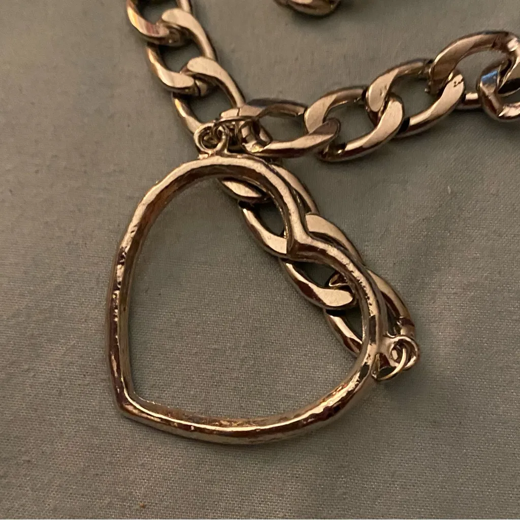 Necklace & Bracelet Set Lot Silver Tone Chain Link Heart Center Rainbow Stones - Image 7