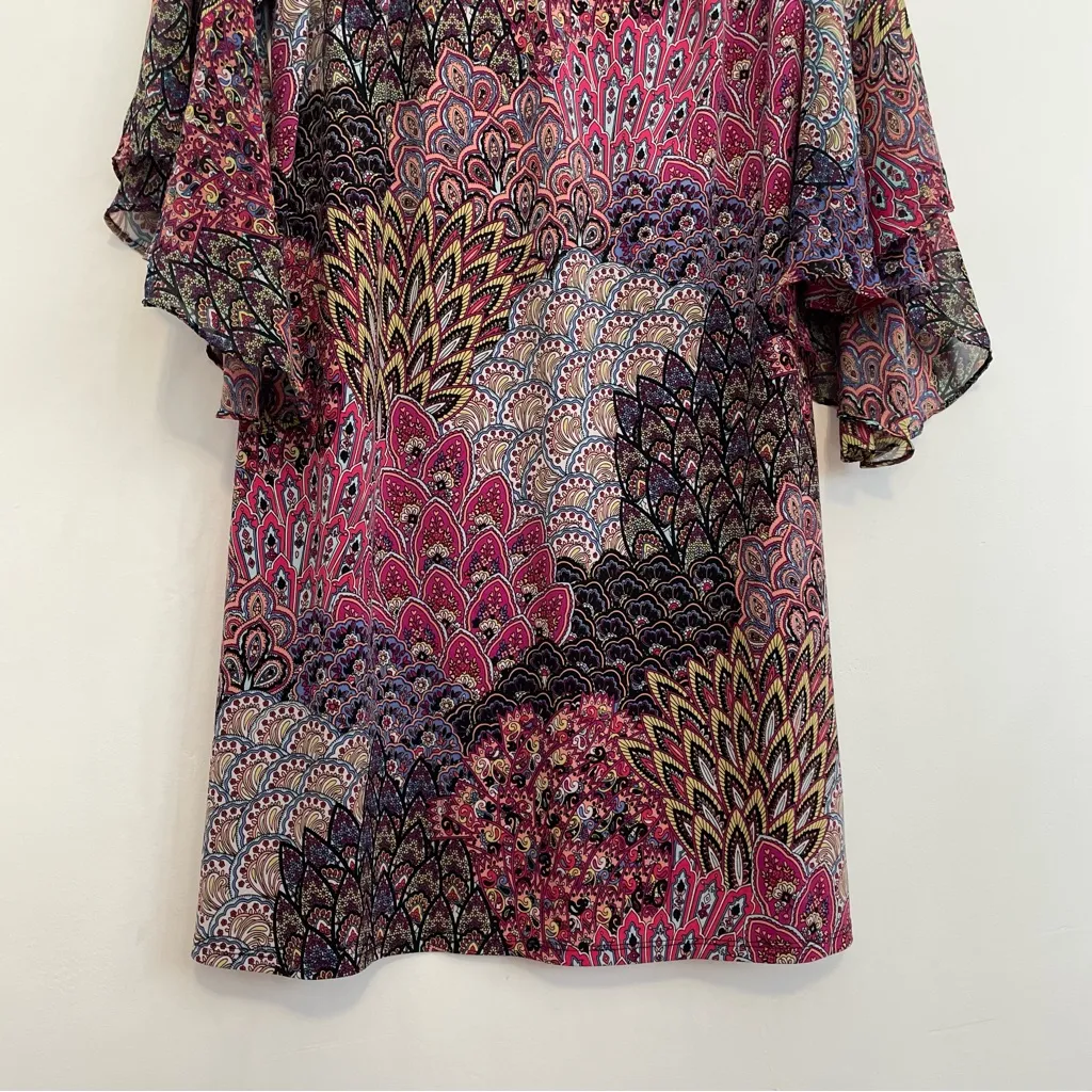 JBS J.B.S. Plus Size Multi Paisley Peacock Feather 3/4 Sleeve Bell Sleeve Dress Purple - Image 4