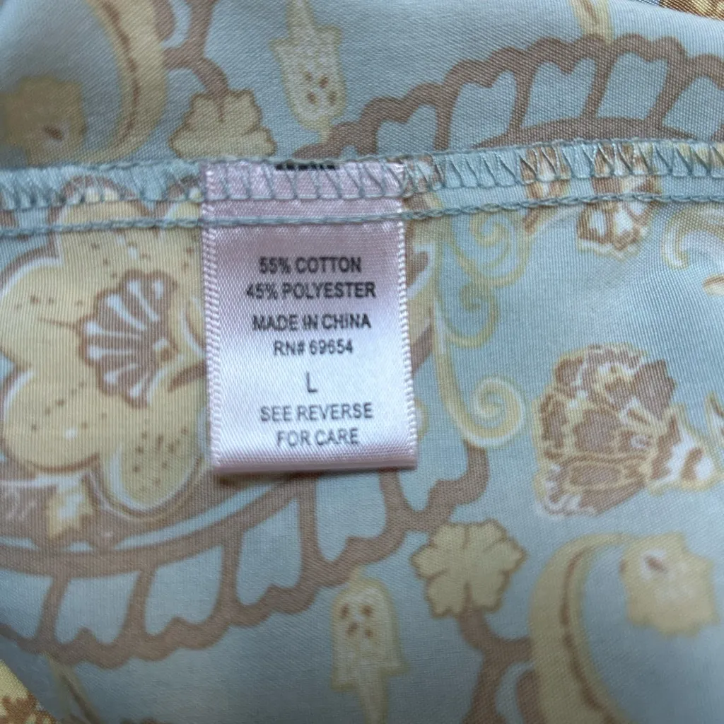 Dizzy Lizzy paisley empire waist A line midi dress tie front and puff sleeves L Blue Size L - Image 9