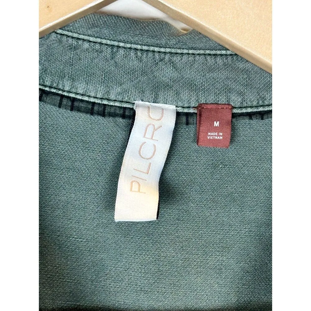 Anthropologie Pilcro Women's Size M Green Deanne Tiered Mini Shirt Dress EUC Size M - Image 6