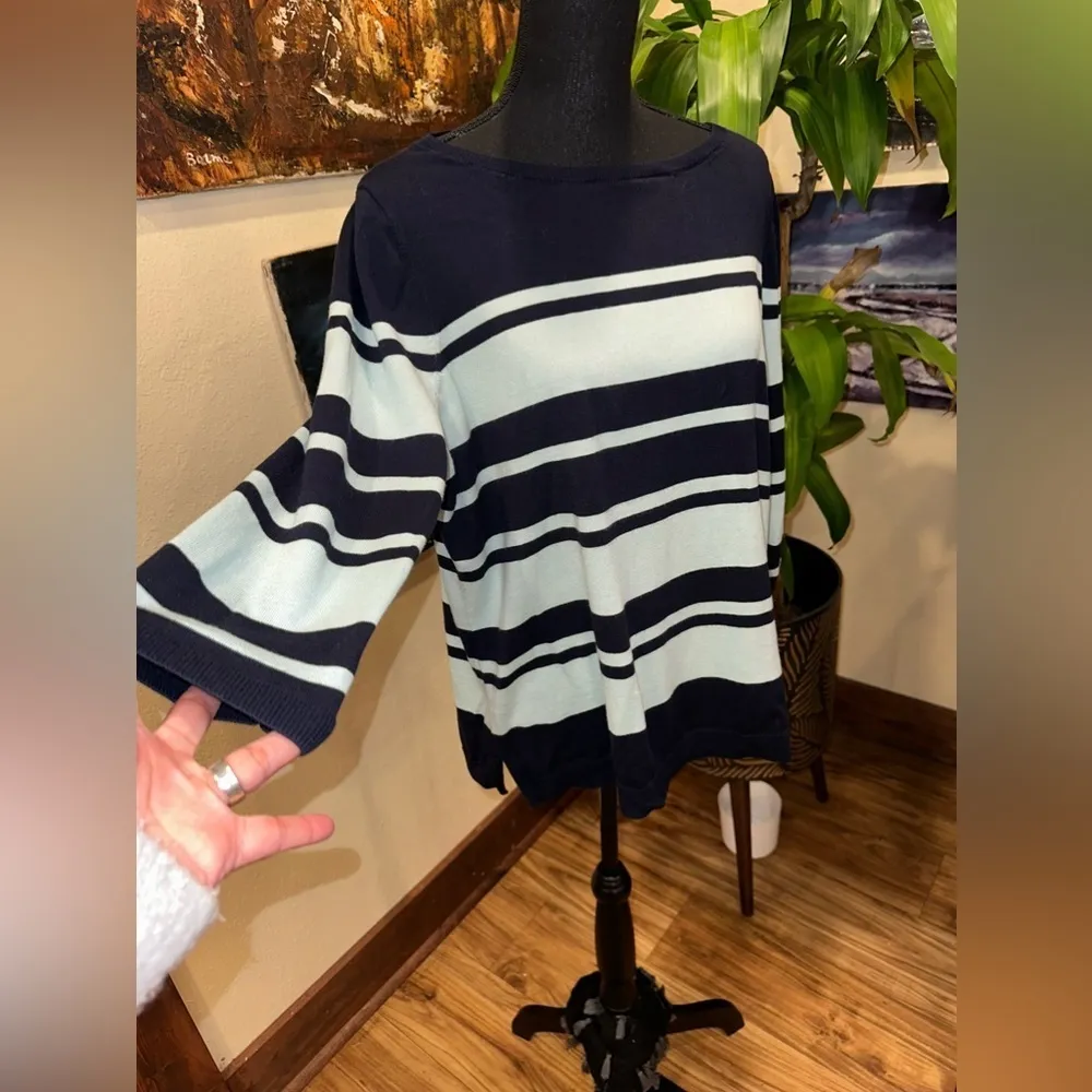 Talbots Pullover Sweater Black Turquoise Cotton Rayon Size 1X - Image 2