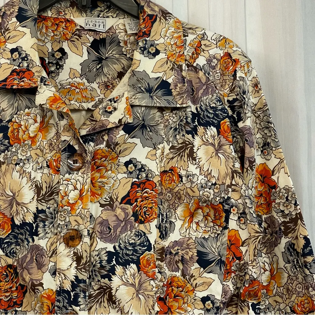 KEREN hart Floral Blazer in Orange and Cream Size L - Image 4