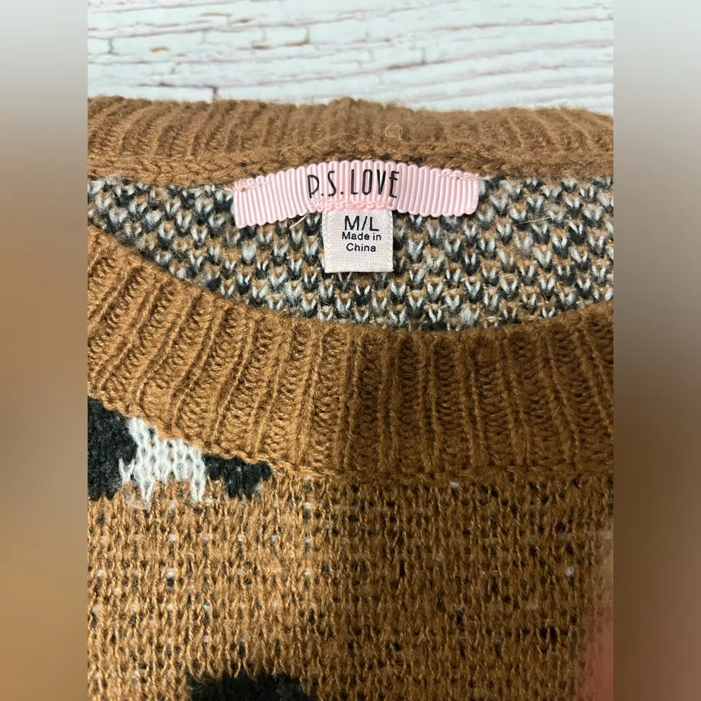 Anywhere We Go Animal Print Sweater-Brown Sz L VGUC - Image 9