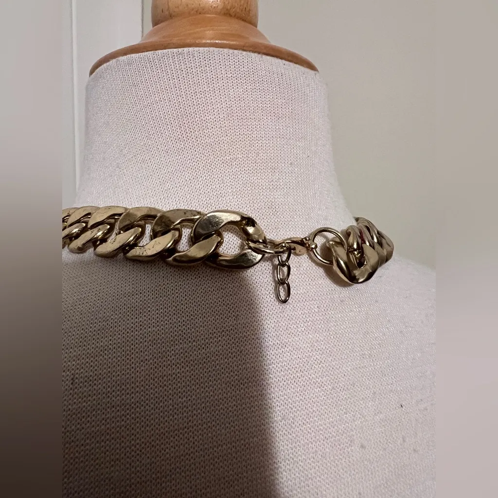 Chunky Red Lip Lipstick Gold Chain Necklace Choker Rock Festival Hip Hop Y2K - Image 3