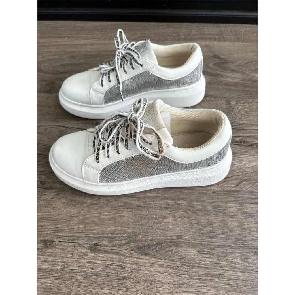 Juicy Couture Women's Platform Sneakers‎ White Sequin Lace-Up size 7 - Image 4